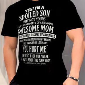 Men's Letter Printed T-shirt, Casual Short Sleeved Round Neck T-shirt, Men's Outdoor T-shirt
